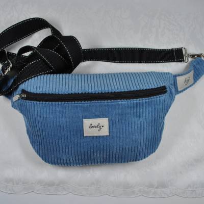 Trendy Crossbag, Hip Bag, Bauchtasche, Gürteltasche, Umhängetasche aus Cordstoff,indigoblau