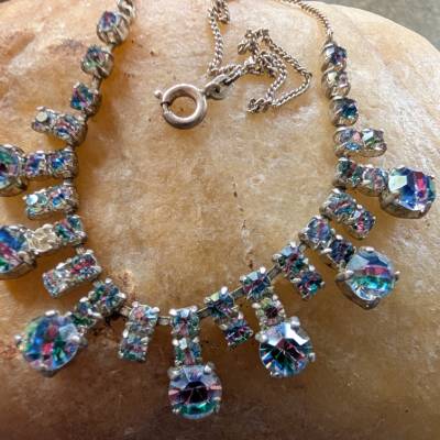 Kette aus Silber 50 ger Jahre Iris Glas