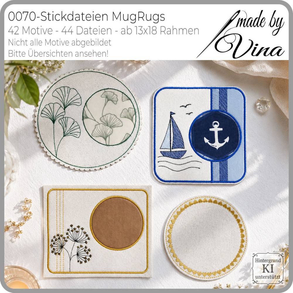 ITH MugRugs Stickdateien ab 13x18 – 42 Naturmotive & 44 Dateien für Stickmaschine Bild 2
