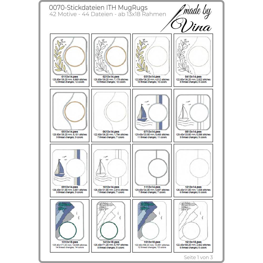 ITH MugRugs Stickdateien ab 13x18 – 42 Naturmotive & 44 Dateien für Stickmaschine Bild 3
