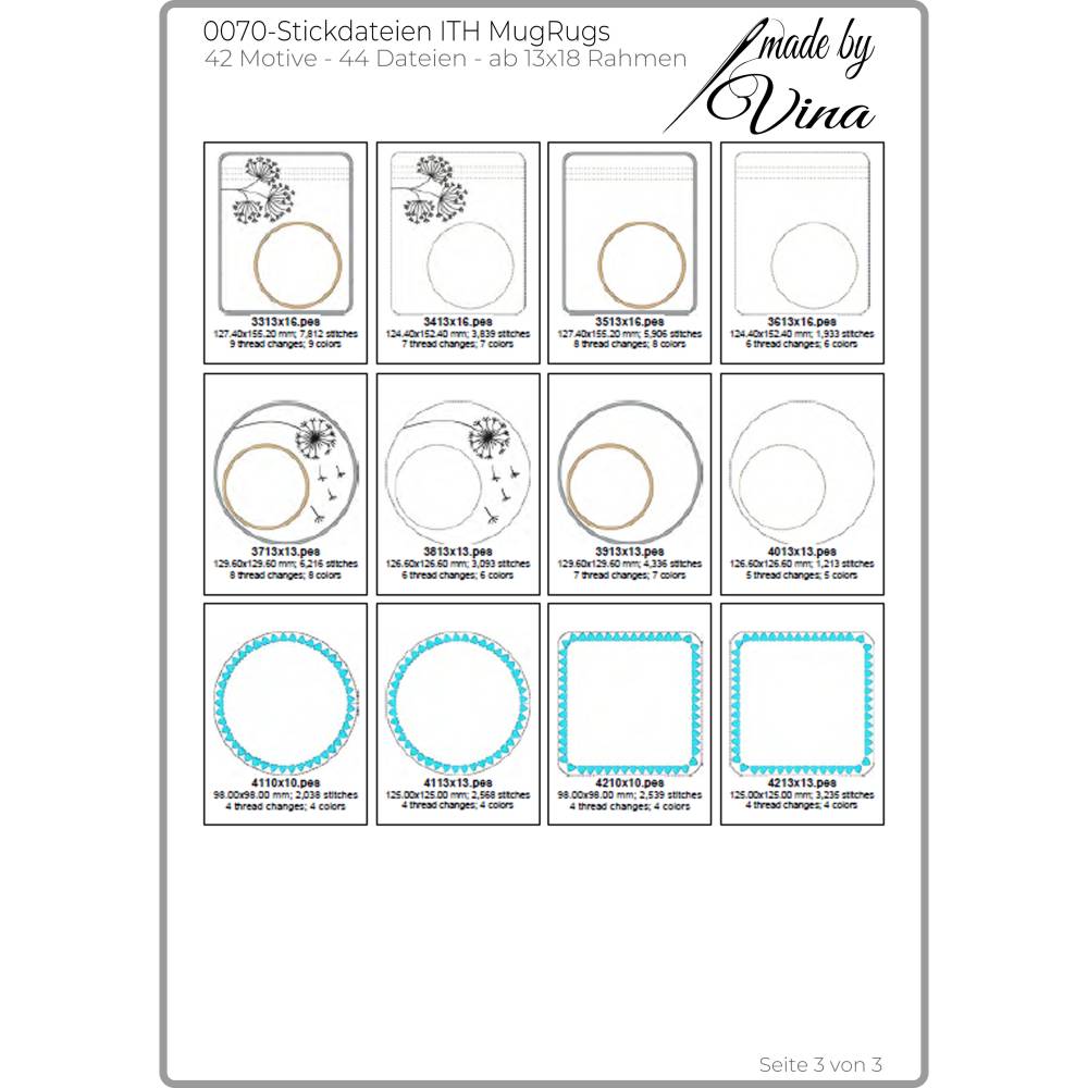 ITH MugRugs Stickdateien ab 13x18 – 42 Naturmotive & 44 Dateien für Stickmaschine Bild 5