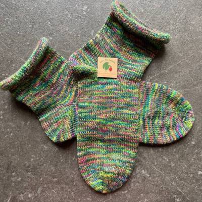 Gestrickte Socken 48/49 Wollsocken Rollrand Stricksocken Übergrößen Herrensocke grün multicolor Geschenk bis 30 Euro