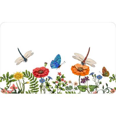 Frühstücksbrettchen Sommerwiese, mit Wiesenblumen, Mohnblumen, Schmetterlingen und Libellen