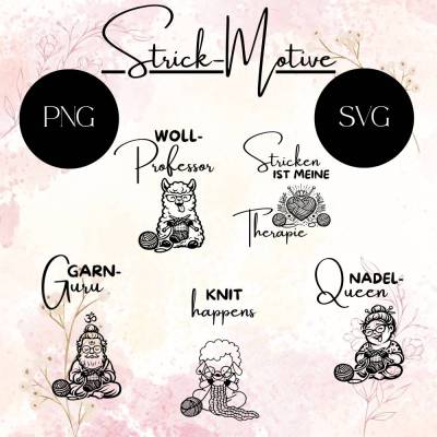 Strick SVG Bundle | 5 Plotterdateien Stricken | Knitting PNG SVG | Cricut Datei | Woll Motive Download | Laser Datei