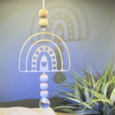 Sonnenfänger Regenbogen Holz, Fensterdeko zum Hängen, Geschenk Kinder, Deko Fenster, Sonnenfänger Kristall Fenster