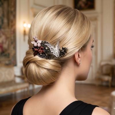 Haarkamm Vintage-Stil mit Korallen-Callas, bicolor – Nostalgie trifft Moderne