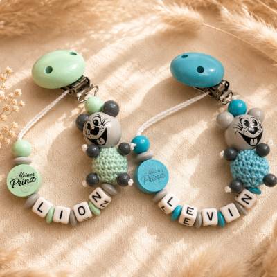 Personalisiertes Set: 2x Schnullerkette "Doppeltes Glück" – Boho-Design