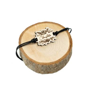 Personalisiertes Namen Armband, Holz Blumen floral | Wunschgravur | Damen Frauen Mädchen | Verstellbar