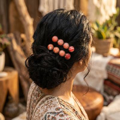 Verzierte Haarspange mit Stein-Cabochons im Vintage-Stil – Haarschmuck silber- oder bronzefarben, Unikat