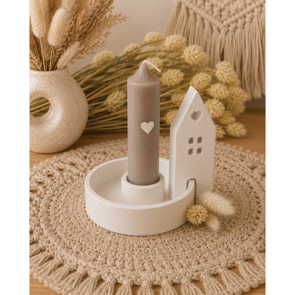Geschenkset bunte Kerze mit Kerzenteller und Lichthaus, Versch. Farben, Geschenk, Mitbringsel, Freundin, Kollegin, Mama
