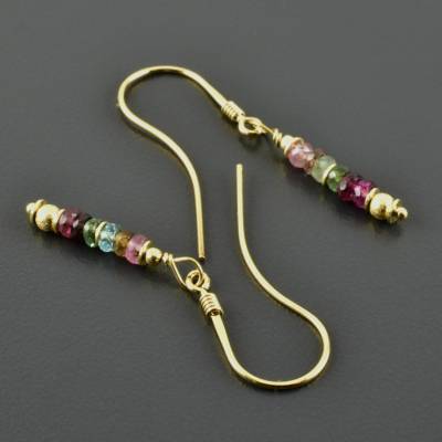 Ohrringe mit Turmalin, Turmalinohrringe, bunt, multicolor, vergoldetes Silber, Ohrhänger facettiert, zart, Edelsteine