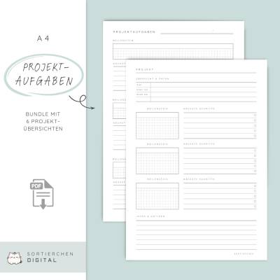 Projektplanung Bundle mit 6 Vorlagen zum Ausdrucken für Projektaufgaben