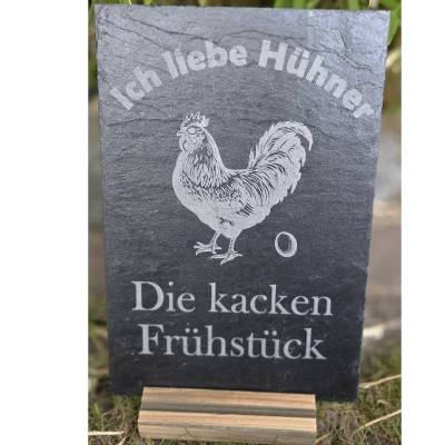 Dekorative Schieferplatte - Ich liebe Hühner - die kacken Frühstück 30x20