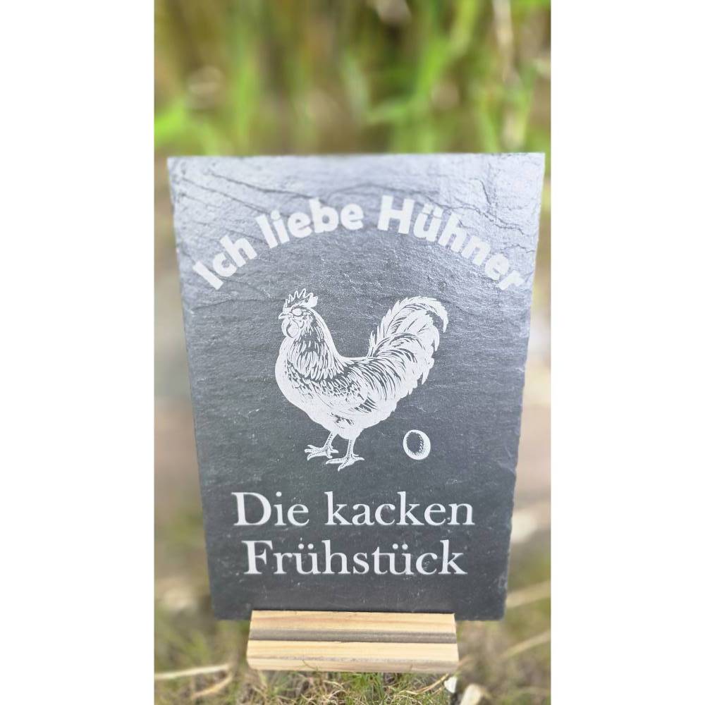 Dekorative Schieferplatte - Ich liebe Hühner - die kacken Frühstück 30x20 Bild 3