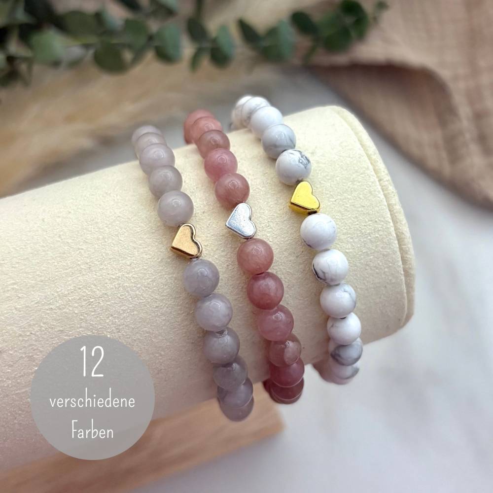 XIANNVXI Herz Armband Mit Kristallperlen – 8mm Heilstein Armband Für Damen, Elastisch, Mit Herz-Anhänger, Ideales Geschenk Für Freundin, Mutter Oder Ehefrau