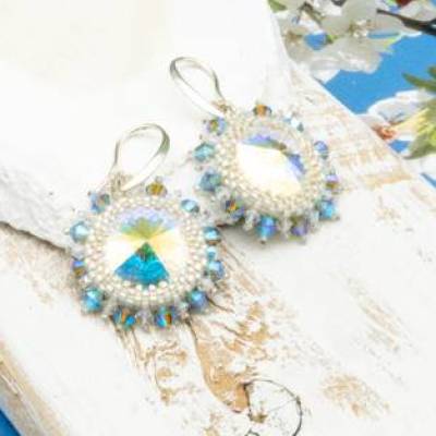 funkelnde Ohrringe weiß, Hochzeit, Festivität, Ohrhänger, Glasperlenschmuck, Geschenkidee, Unisex, handgemacht Unikat