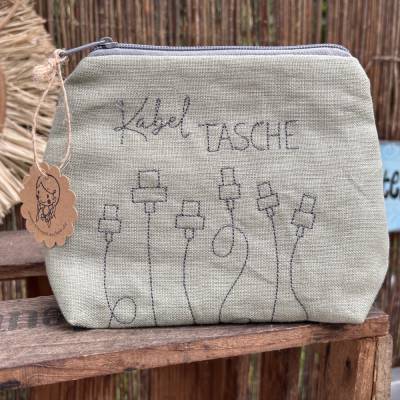 Kabeltasche aus khaki Leinen – Praktische Organizer-Tasche für Kabel, Urlaub & Camping