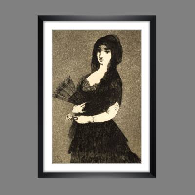 Geheimnisvolle Frau -  Kunstdruck Poster nach einer Radierung Edouard Manet  - Vintage Bild ca. 1852 - Wandkunst