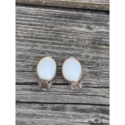 Vintage 925 silber Ohrclips, evtl Glas Cabochon