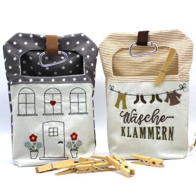 Stickdatei ITH Wäscheklammersack 20x30cm Haus Wäscheleine mit blanko Datei