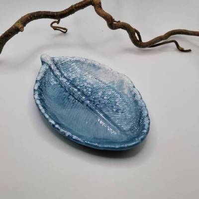 Deko Blatt Ablage Graublau-weiß 14×10cm