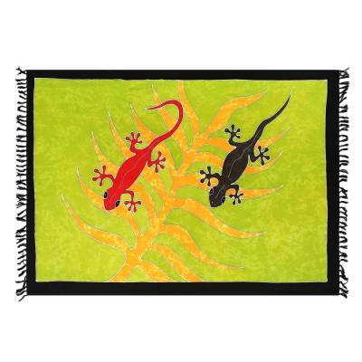 Pareo Meerestiere mit 2-seitigen Fransen + Sarongschnalle, 170x110 cm, Handarbeit, bunt, Grundfarbe schwarz, ba 024