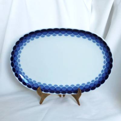Vintage Oval Servierplatte Melitta Germany Blau Weiß Servierteller Porzellanplatte Porzellan Platte Teller Geschirr Rar