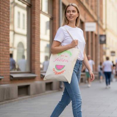 Stofftasche, Stoffbeutel mit Neonfarbigem Melonen Aufdruck