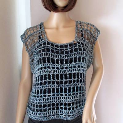 Legeres Netz-Top, Häkelshirt mit hübschem Lochmuster aus Baumwolle mit Seide und Viskose, Top, Shirt