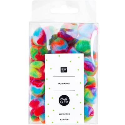 Pompons Regenbogenfarben 25 mm - 40 bunte Bastelpompons in Pastell oder Klassisch