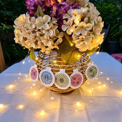 Stickdatei Sommerliebe  Mosaik Lichterkette Set 2692/3 Blume, Schmetterling, Biene, Pusteblume und Kolibri 