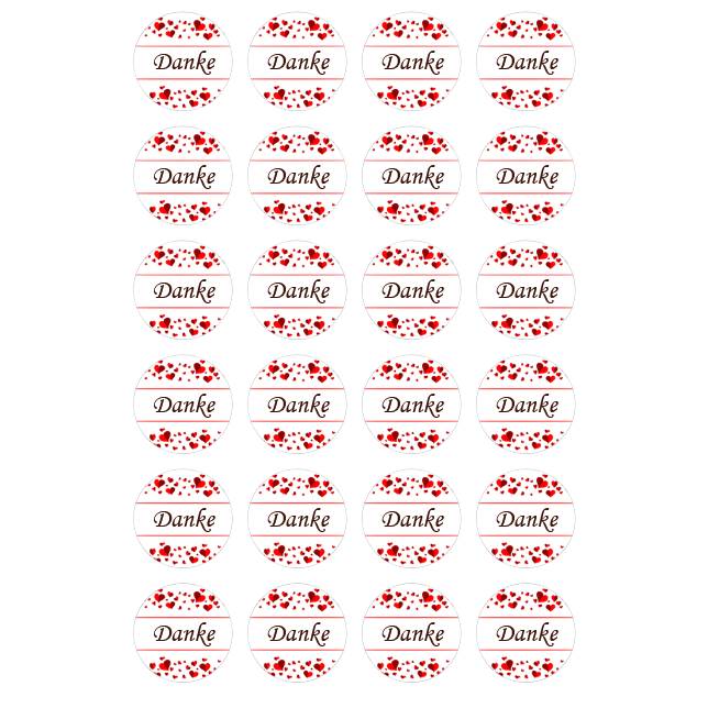 Digitale Sticker Vorlage: Danke | 24 runde Etiketten (4cm) | Für Avery