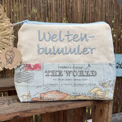 Weltenbummler Reiseapotheke XL – Kulturbeutel, Notfalltasche & Universaltasche mit Weltkarten-Design