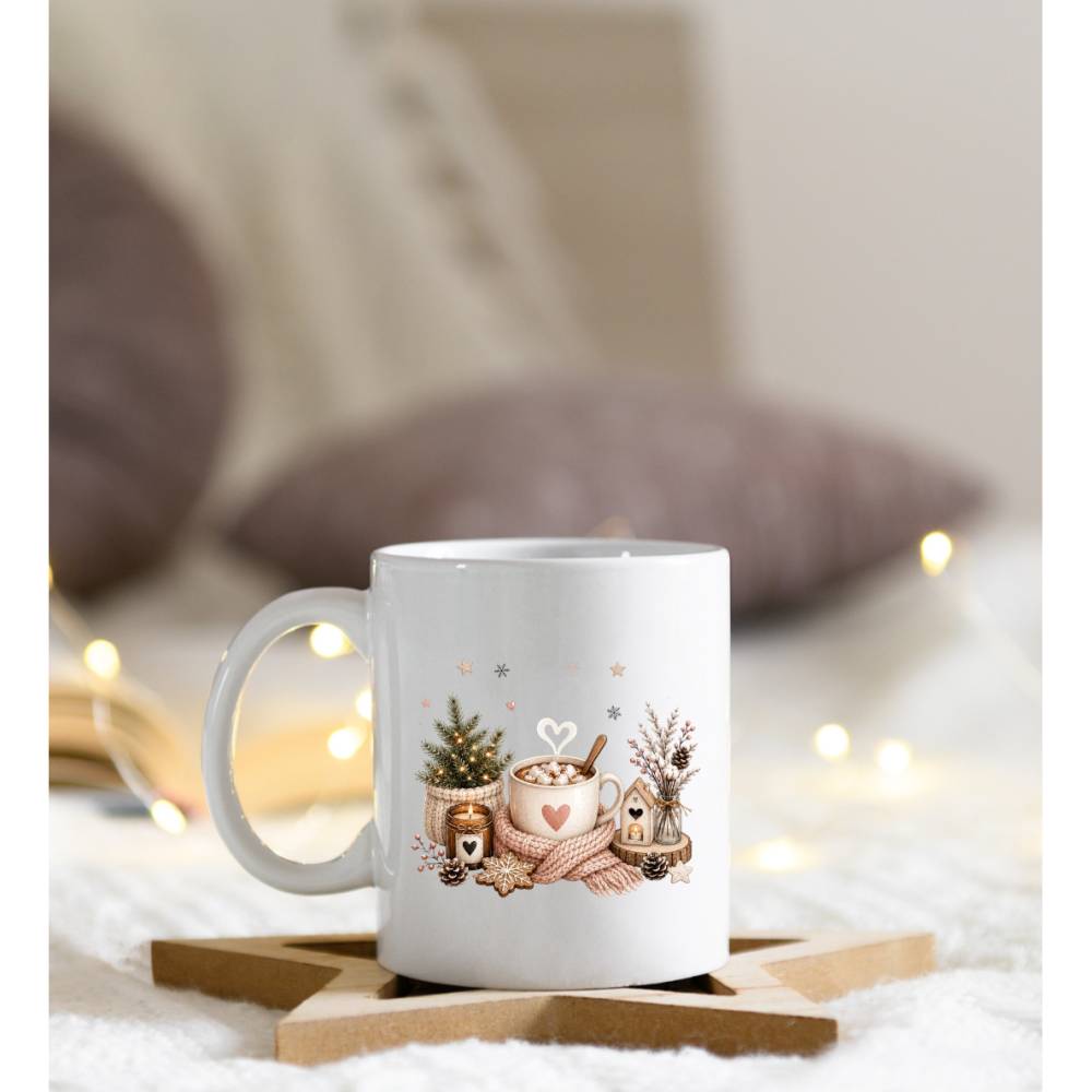 Süße Kaffeetasse mit skandinavische Gemütlichkeit