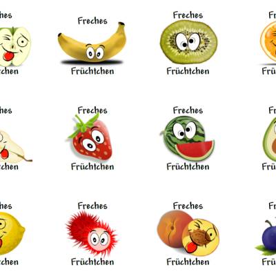 Digitale Sticker Vorlage: Früchtchen | 24 runde Etiketten (4cm) | Für Avery 40-RND oder Motivstanzer zum Ausdrucken