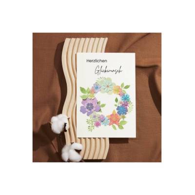 Digitales Kartenset Blumenkranz „Herzlichen Glückwunsch“ | A6 Klappkarte Print-at-Home (Hoch- & Querformat + Clipart PNG