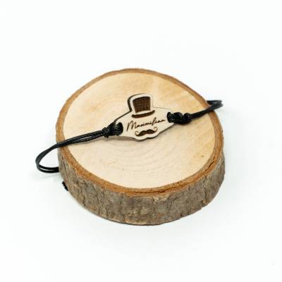 Personalisiertes Namen Armband, Holz Mister Moustache | Wunschgravur | Herren Jungen | Verstellbar