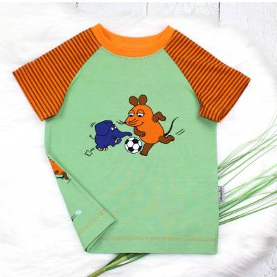 Fußballmaus kurzarm T-Shirt, Die Sendung mit der Maus, Ente, Elefant, Sommershirt, hellgrün,royalblau, rosa