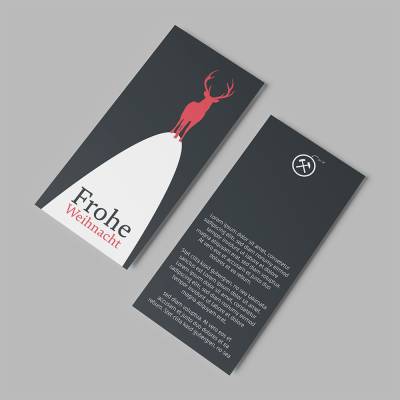 250/500 Firmen Weihnachtskarten mit Logo | Geschäftliche Weihnachtsgrüße | Din lang | Roter Hirsch