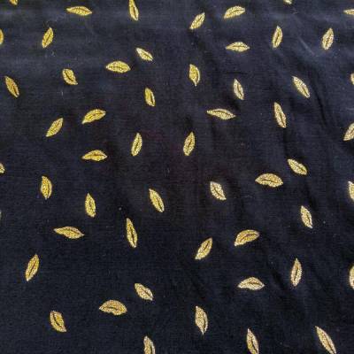 COUPON Feiner Viskose Faille Stoff Elegante Gold Blätter Schwarz Glitzer 1,50 m