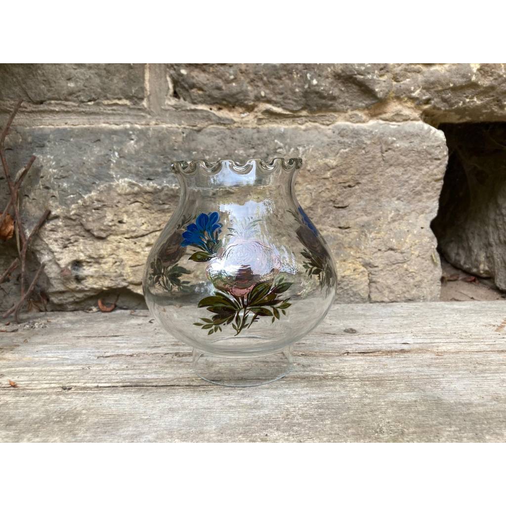 Vintage Lampenschirm Glas mit Blumendekor / Ersatzteil für Tischlampe Petroleumlampe