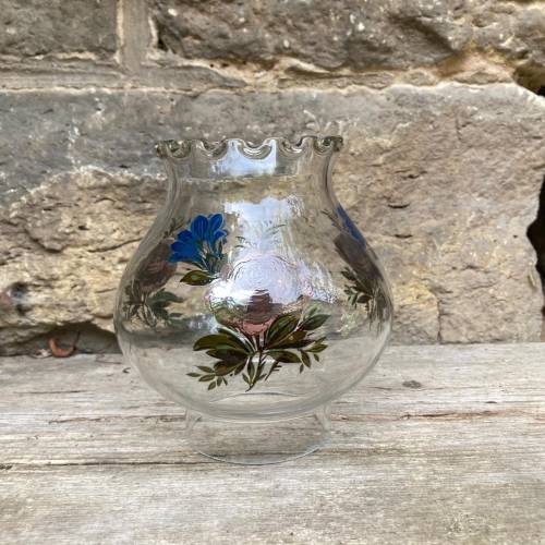 Vintage Lampenschirm Glas mit Blumendekor / Ersatzteil für Tischlampe Petroleumlampe