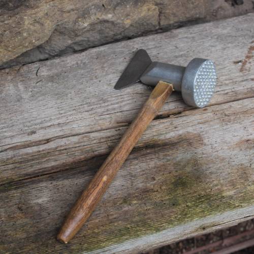 Vintage Fleischklopfer Fleischhammer mit kleinem Küchenbeil Aluminium 60er Jahre DDR