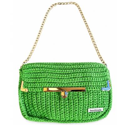 Handgehäkelte Handtasche Grün Damen Schultertasche Handmade Unikat mit Kette Geschenkidee elegant modern