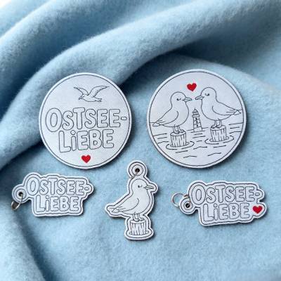 Stickdatei Maritim Möwe mit Herz Untersetzer und Schlüsselanhänger Set 2695b