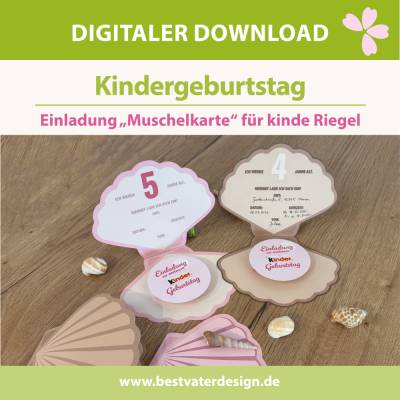 Kindergeburtstag Einladung – Muschelkarte für Unterwasserparty – kreative DIY Einladung als PDF Download