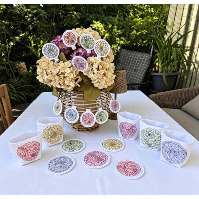 Stickdatei Sommerliebe Mosaik XXL Set 2692/10 Lichtbeutel, Untersetzer, Lichterkette und Blumenstecker
