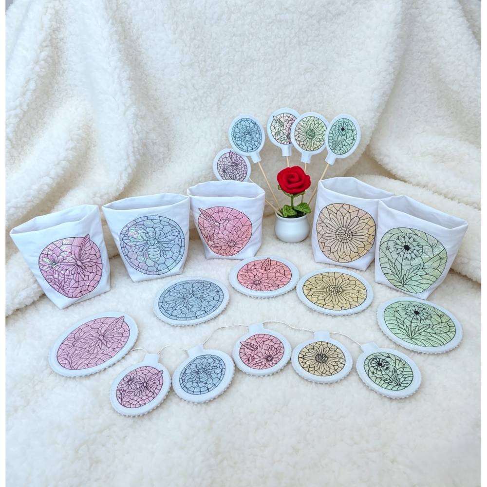 Stickdatei Sommerliebe Mosaik XXL Set 2692/10 Lichtbeutel, Untersetzer, Lichterkette und Blumenstecker Bild 8