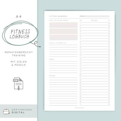 Workout Tracker PDF | Fitness Tracker & Training Log | Fitness Ziele verfolgen | Printable Fitness Journal A4 | Sporttag
