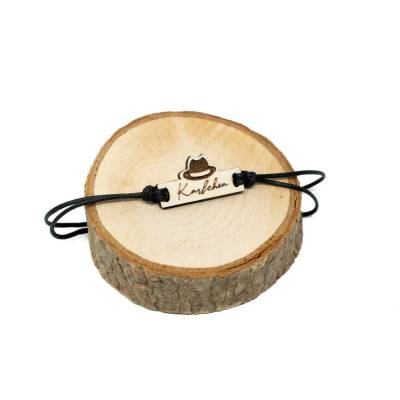 Personalisiertes Namen Armband, Holz Gentleman Hut | Wunschgravur | Herren Jungen | Verstellbar